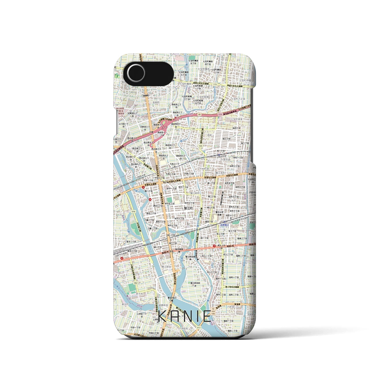 【蟹江(愛知県)】地図柄iPhoneケース(バックカバータイプ)
