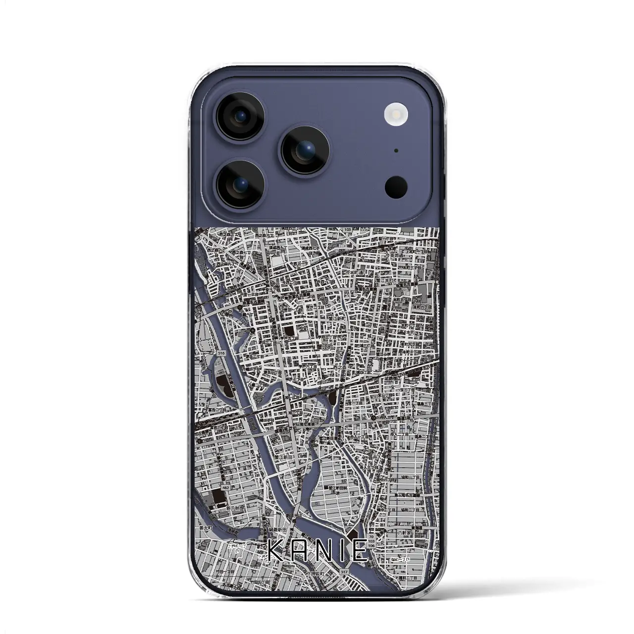 【蟹江(愛知県)】地図柄iPhoneケース(クリアタイプ)モノトーン・iPhone 17 Pro Max 用