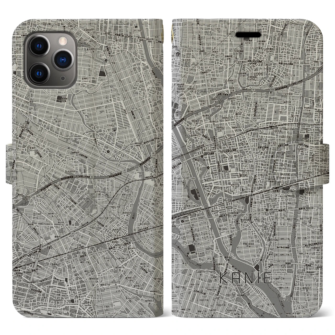 【蟹江(愛知県)】地図柄iPhoneケース(手帳タイプ)