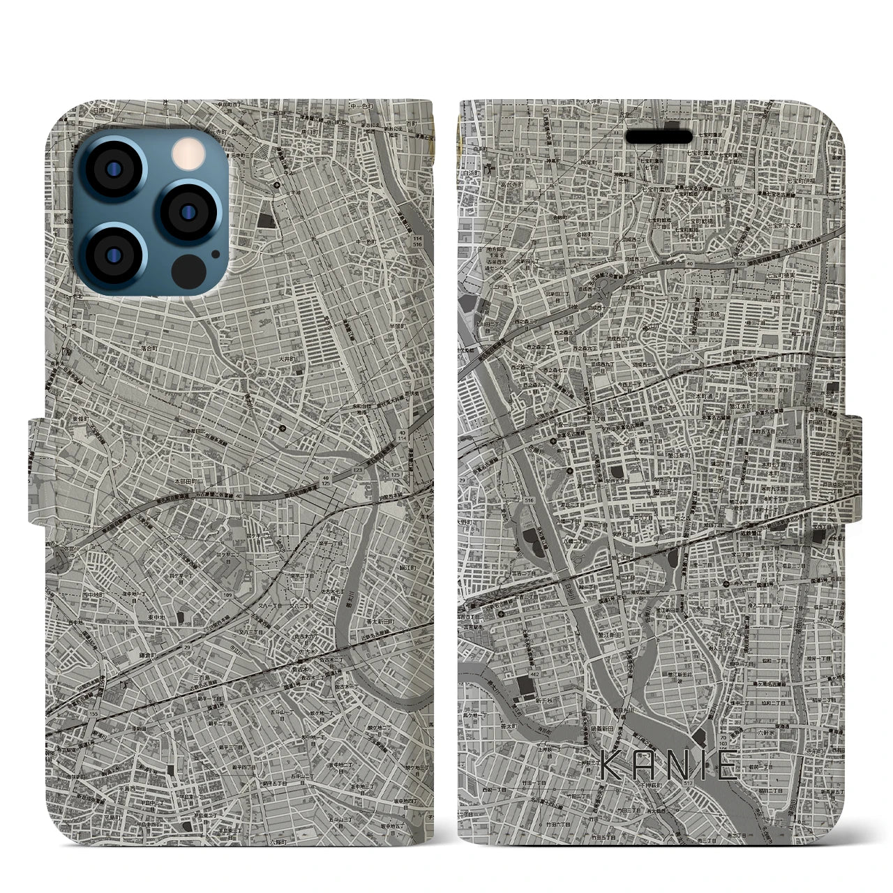 【蟹江(愛知県)】地図柄iPhoneケース(手帳タイプ)