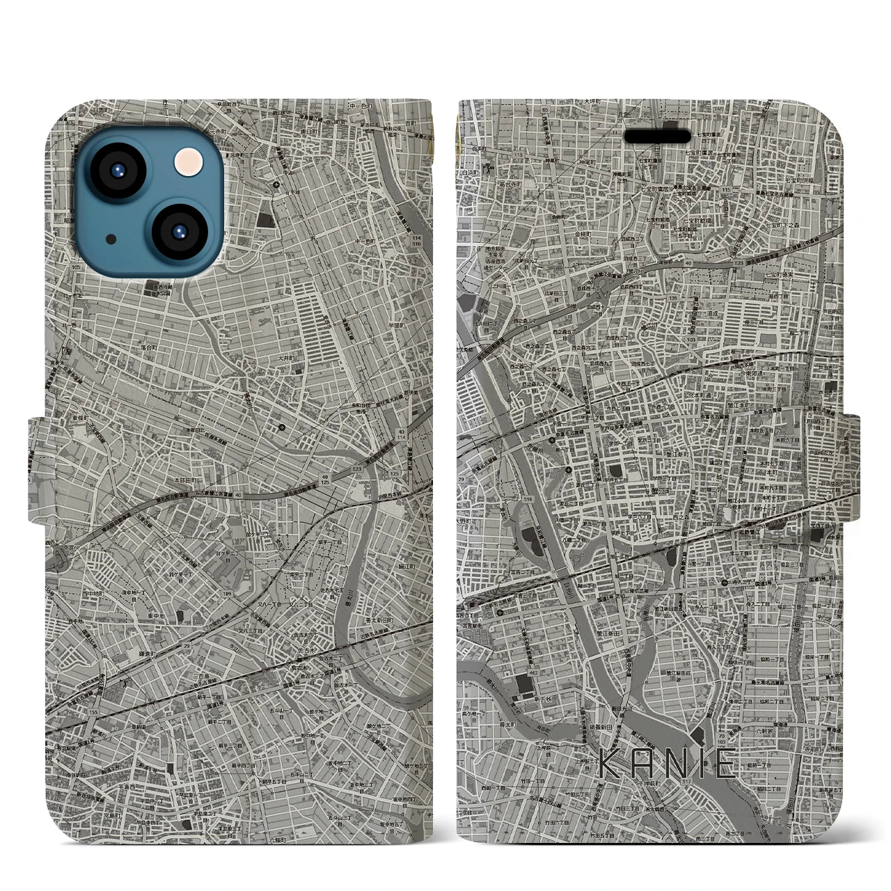 【蟹江(愛知県)】地図柄iPhoneケース(手帳タイプ)