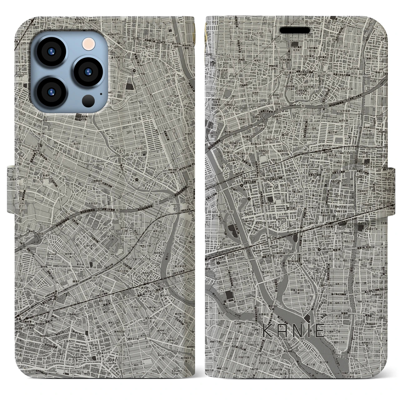 【蟹江(愛知県)】地図柄iPhoneケース(手帳タイプ)