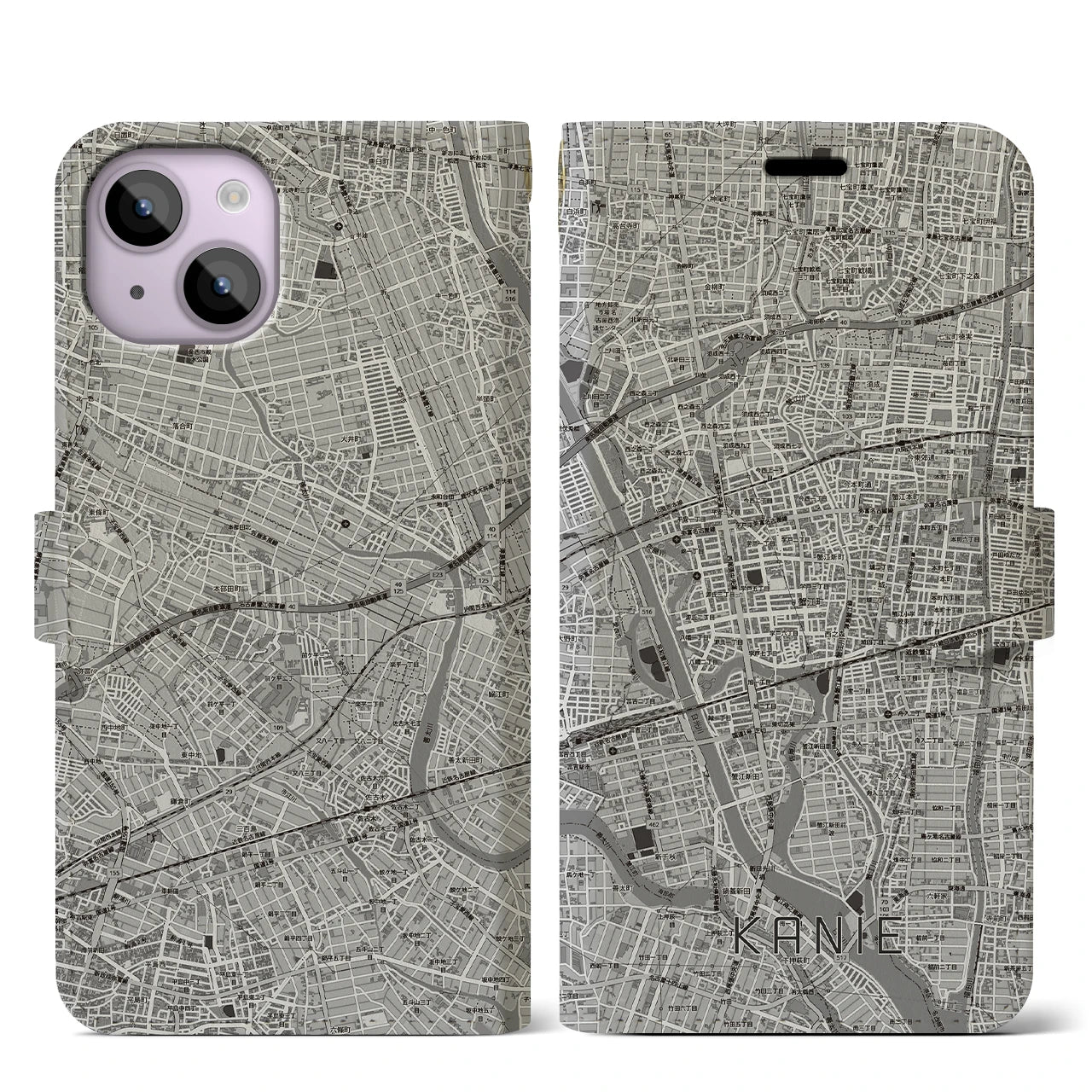 【蟹江(愛知県)】地図柄iPhoneケース(手帳タイプ)