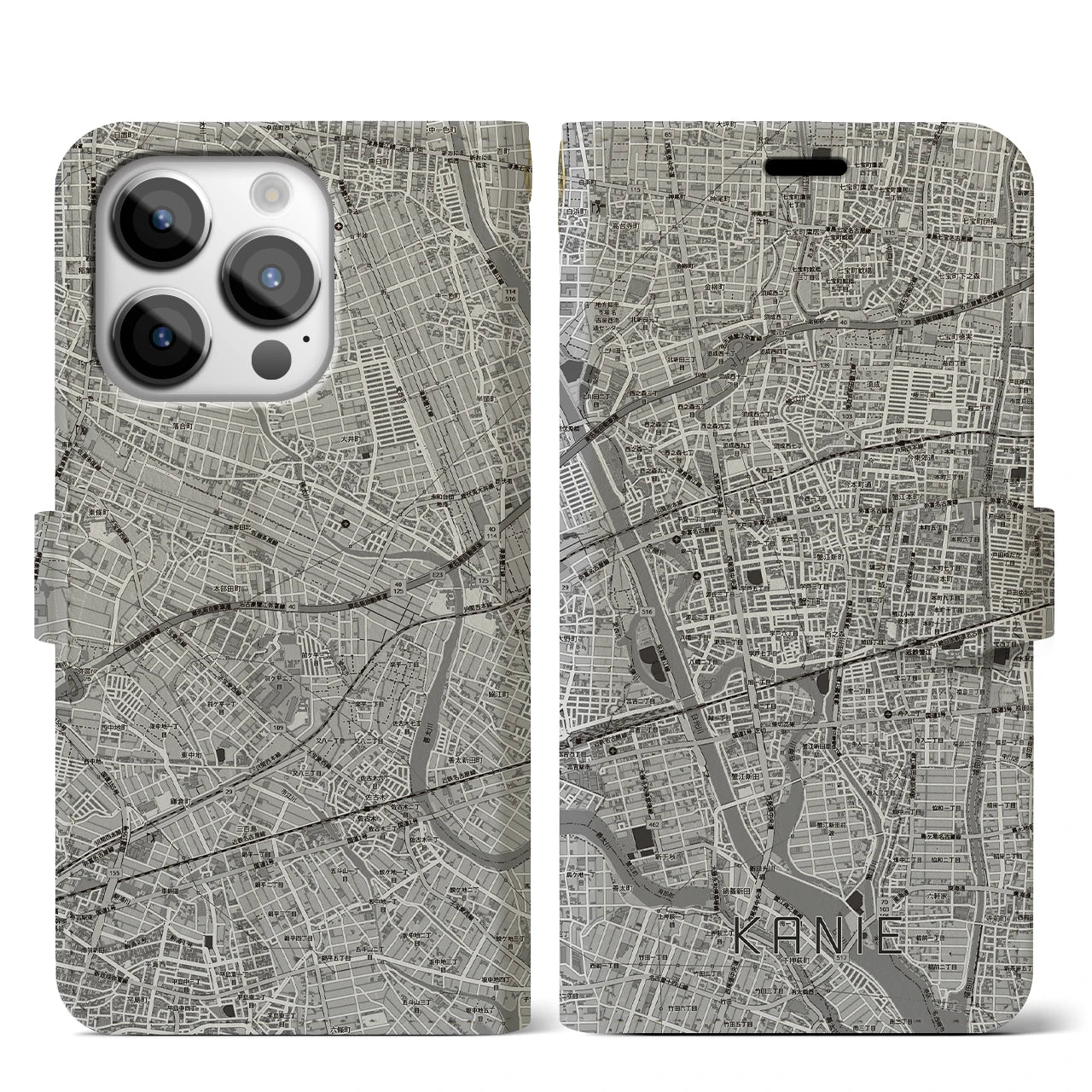 【蟹江(愛知県)】地図柄iPhoneケース(手帳タイプ)