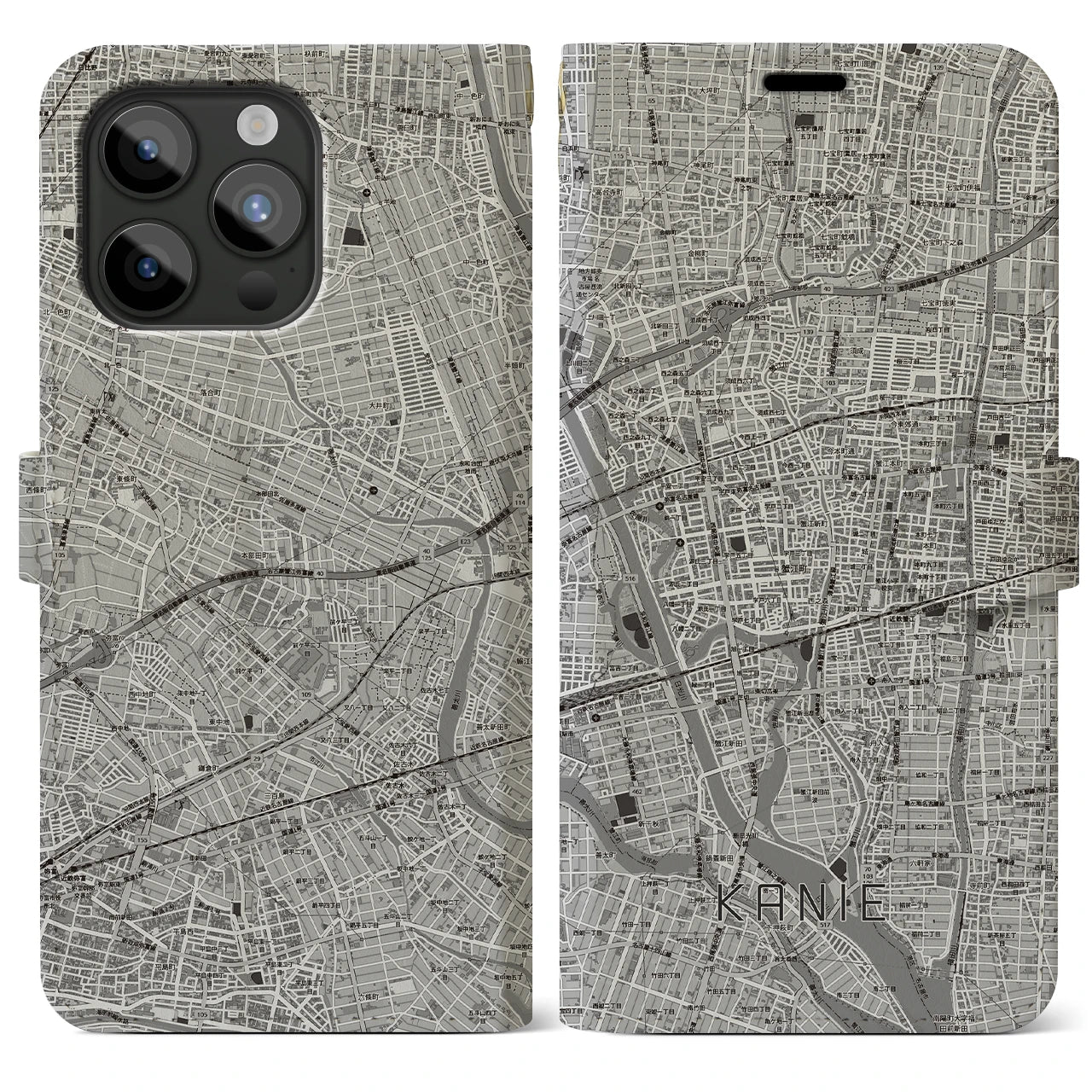 【蟹江(愛知県)】地図柄iPhoneケース(手帳タイプ)