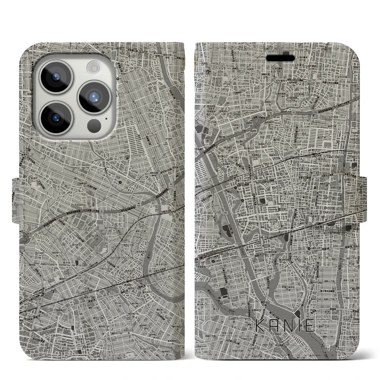 【蟹江(愛知県)】地図柄iPhoneケース(手帳タイプ)