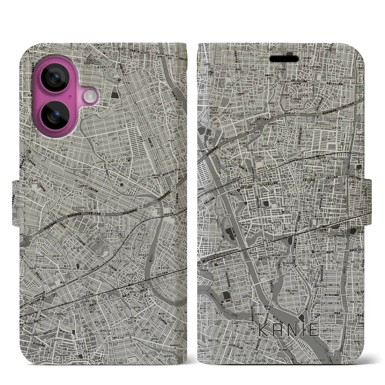 【蟹江(愛知県)】地図柄iPhoneケース(手帳タイプ)