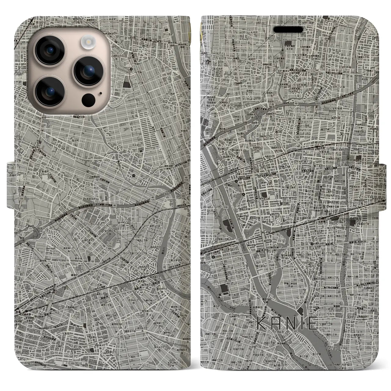 【蟹江(愛知県)】地図柄iPhoneケース(手帳タイプ)