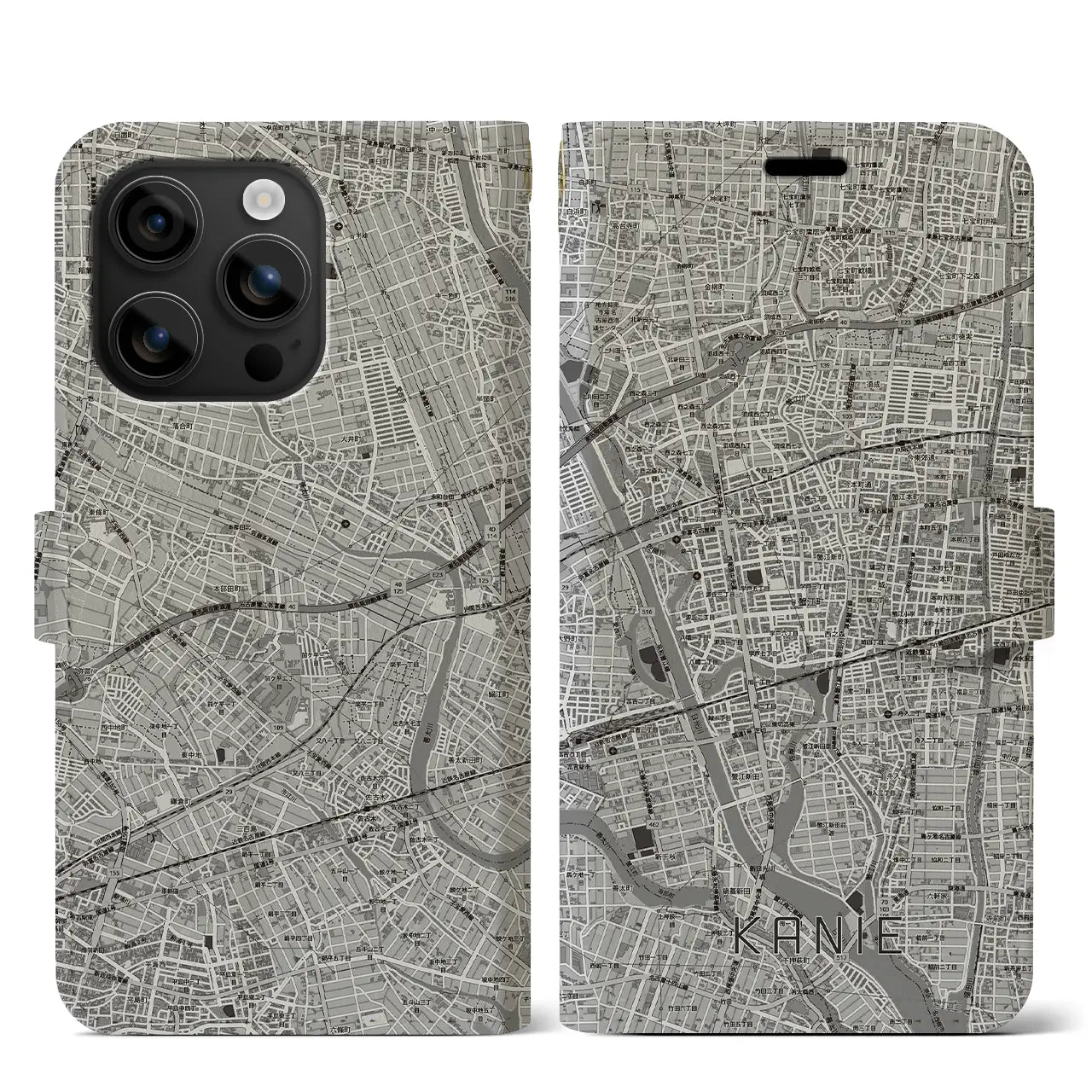 【蟹江(愛知県)】地図柄iPhoneケース(手帳タイプ)