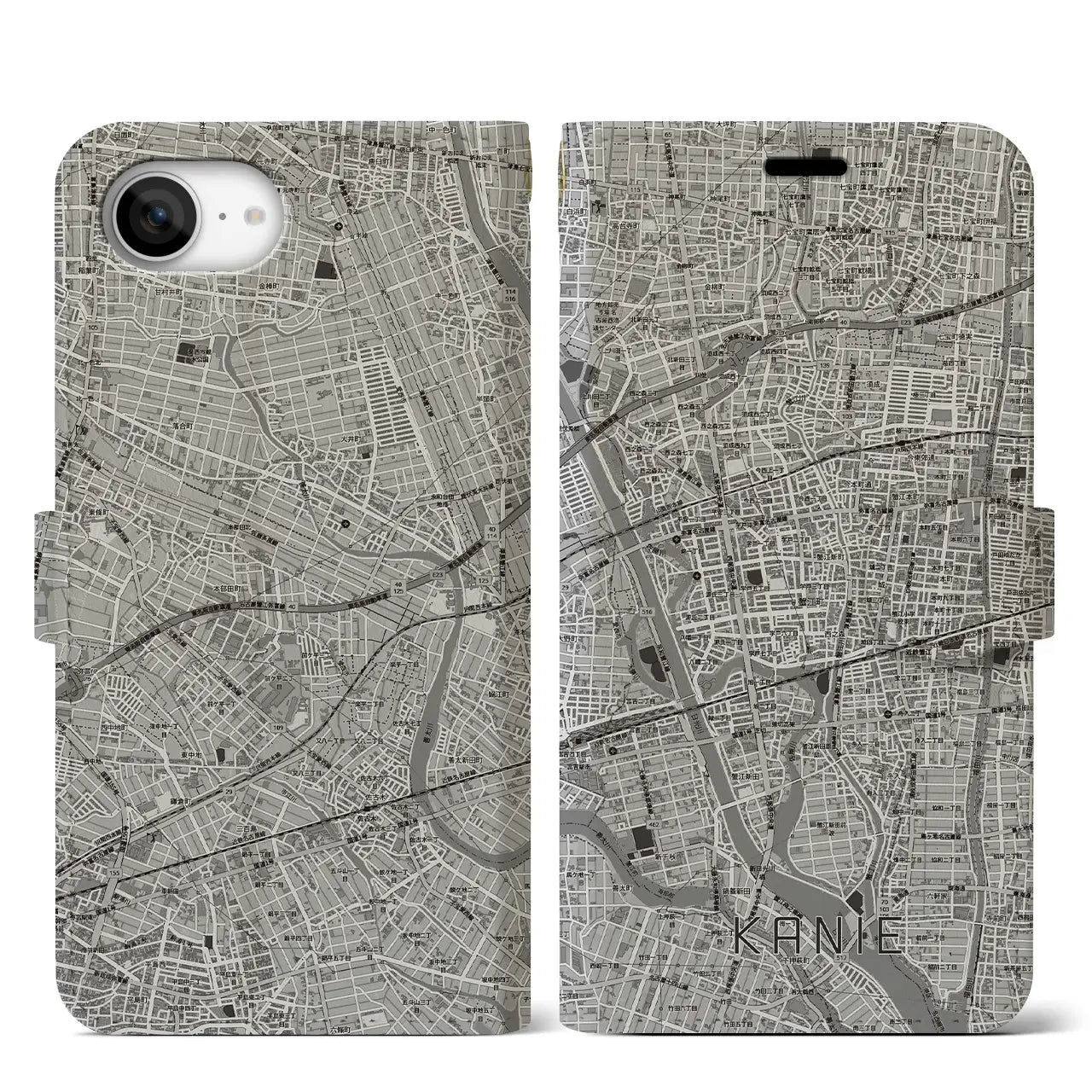 【蟹江(愛知県)】地図柄iPhoneケース(手帳タイプ)