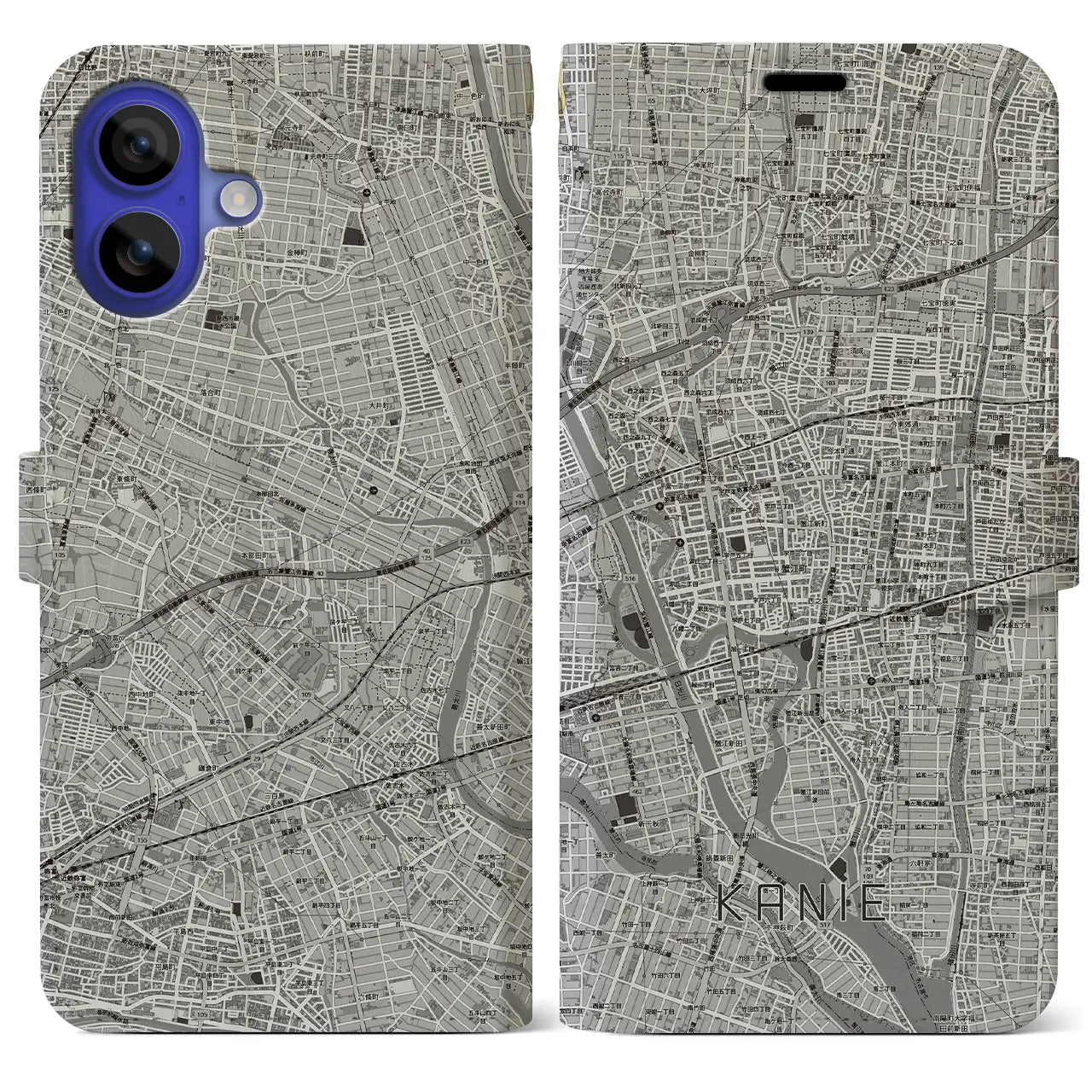 【蟹江(愛知県)】地図柄iPhoneケース(手帳タイプ)