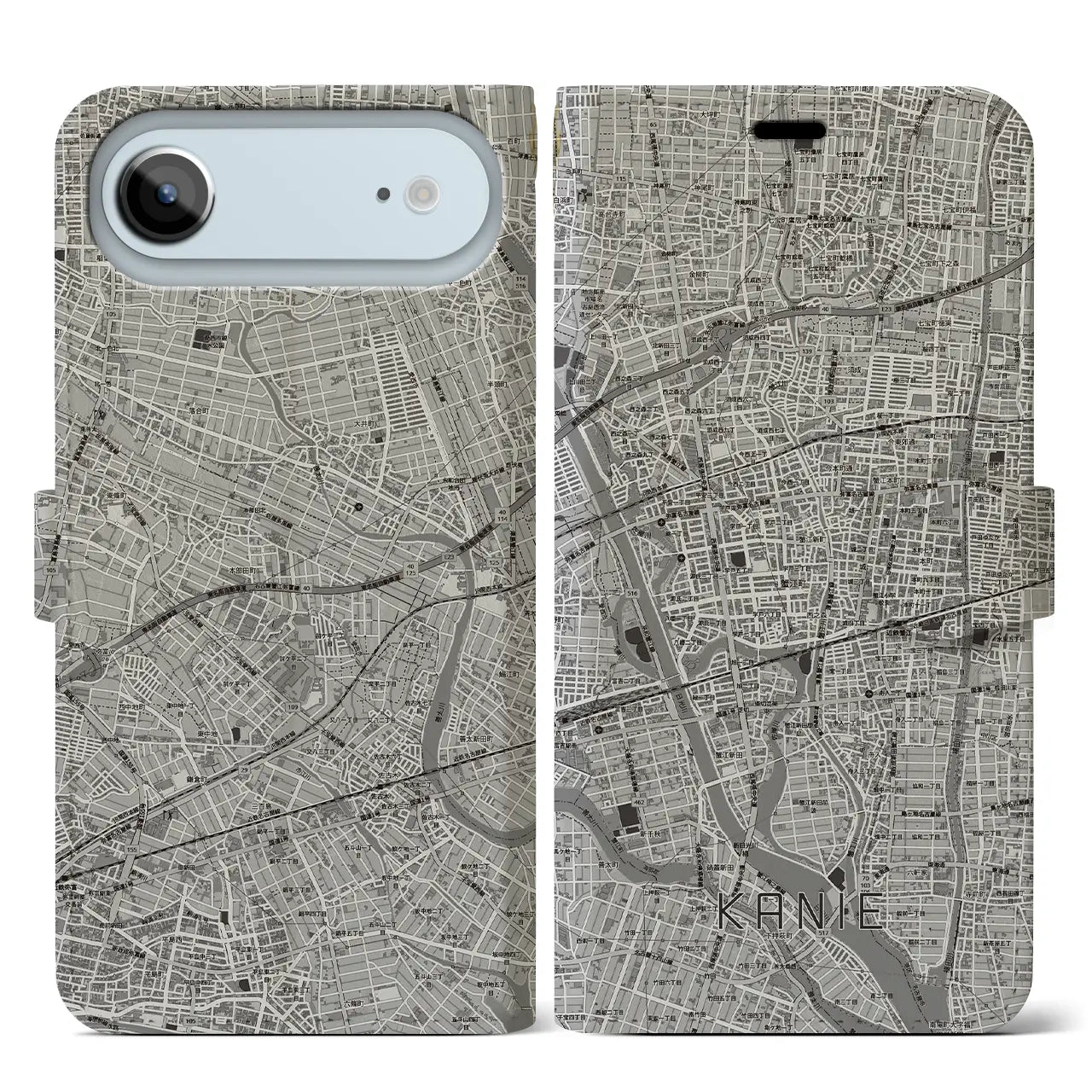 【蟹江(愛知県)】地図柄iPhoneケース(手帳タイプ)