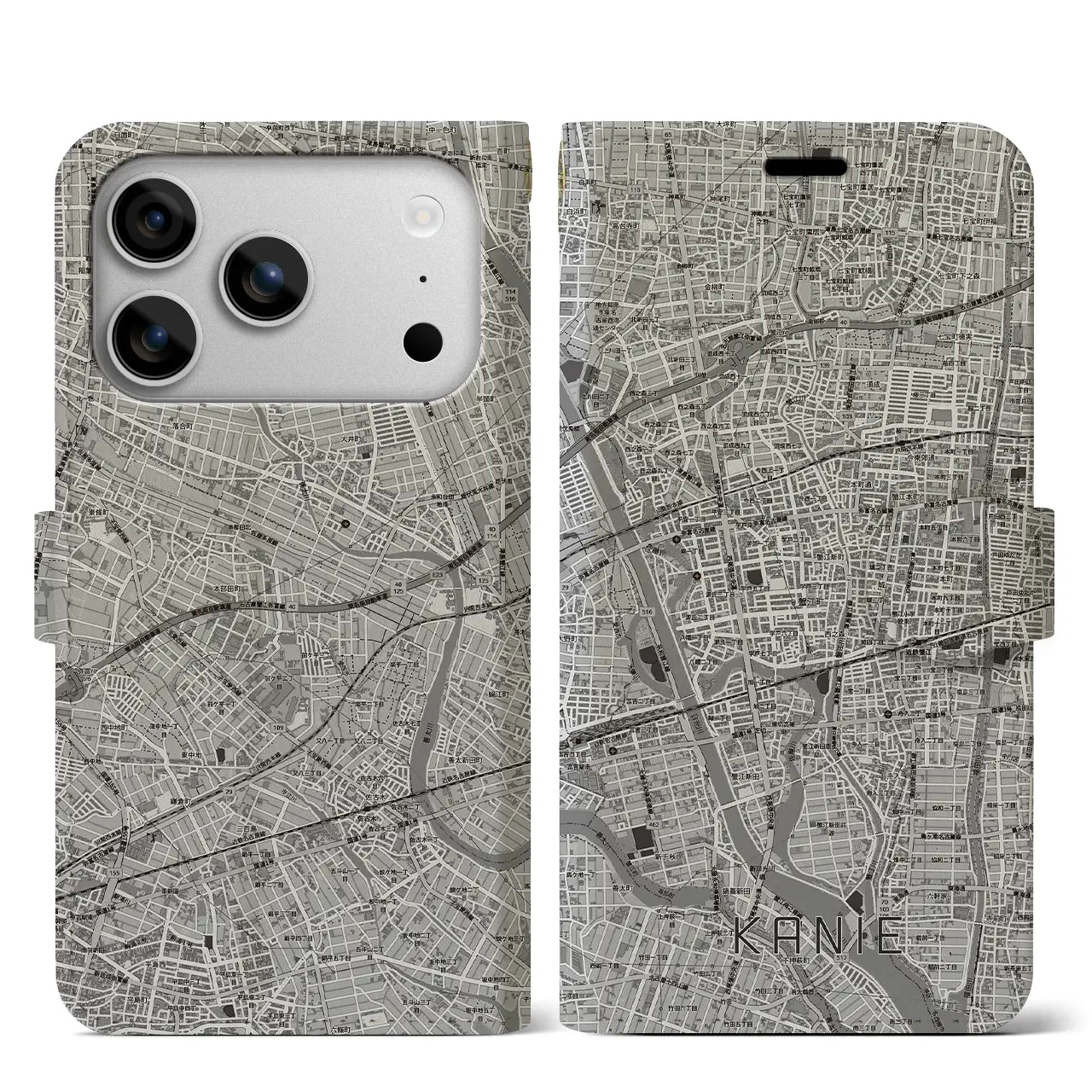 【蟹江(愛知県)】地図柄iPhoneケース(手帳タイプ)