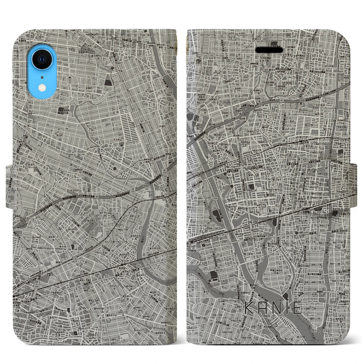 【蟹江(愛知県)】地図柄iPhoneケース(手帳タイプ)