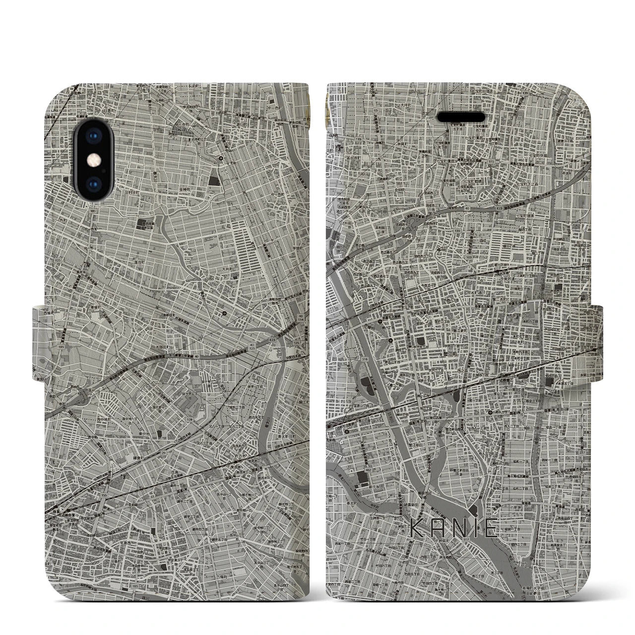 【蟹江(愛知県)】地図柄iPhoneケース(手帳タイプ)