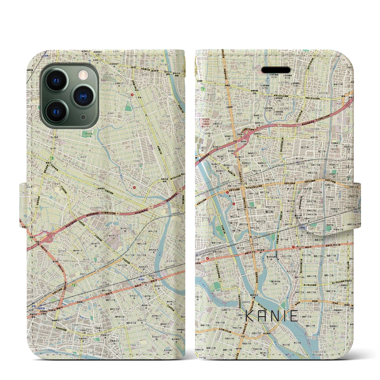 【蟹江(愛知県)】地図柄iPhoneケース(手帳タイプ)