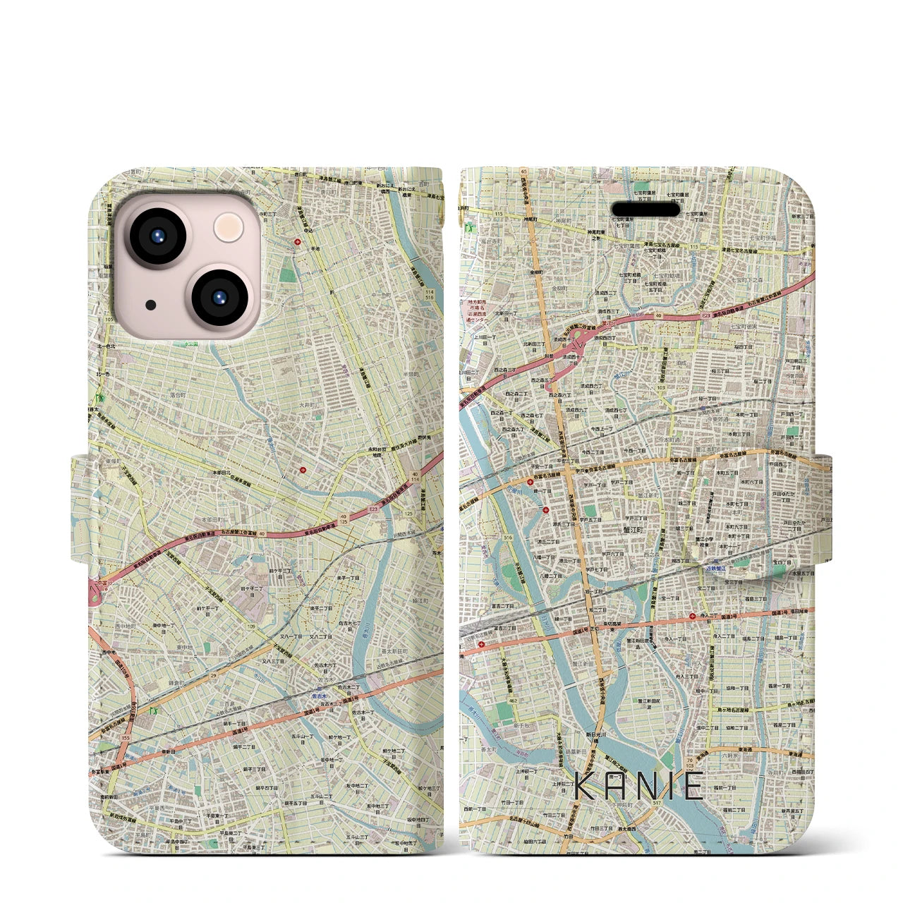 【蟹江(愛知県)】地図柄iPhoneケース(手帳タイプ)