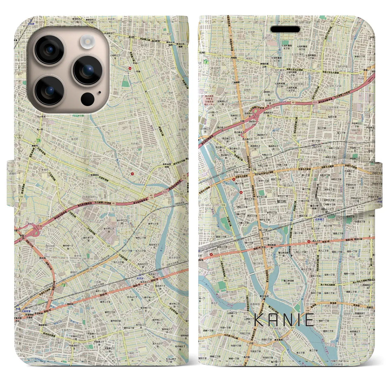 【蟹江(愛知県)】地図柄iPhoneケース(手帳タイプ)