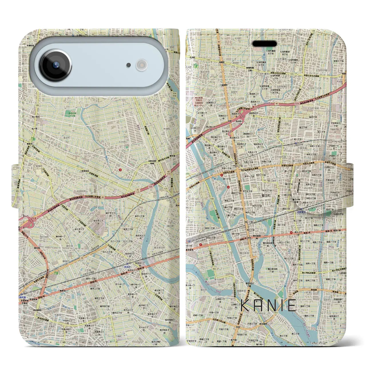 【蟹江(愛知県)】地図柄iPhoneケース(手帳タイプ)