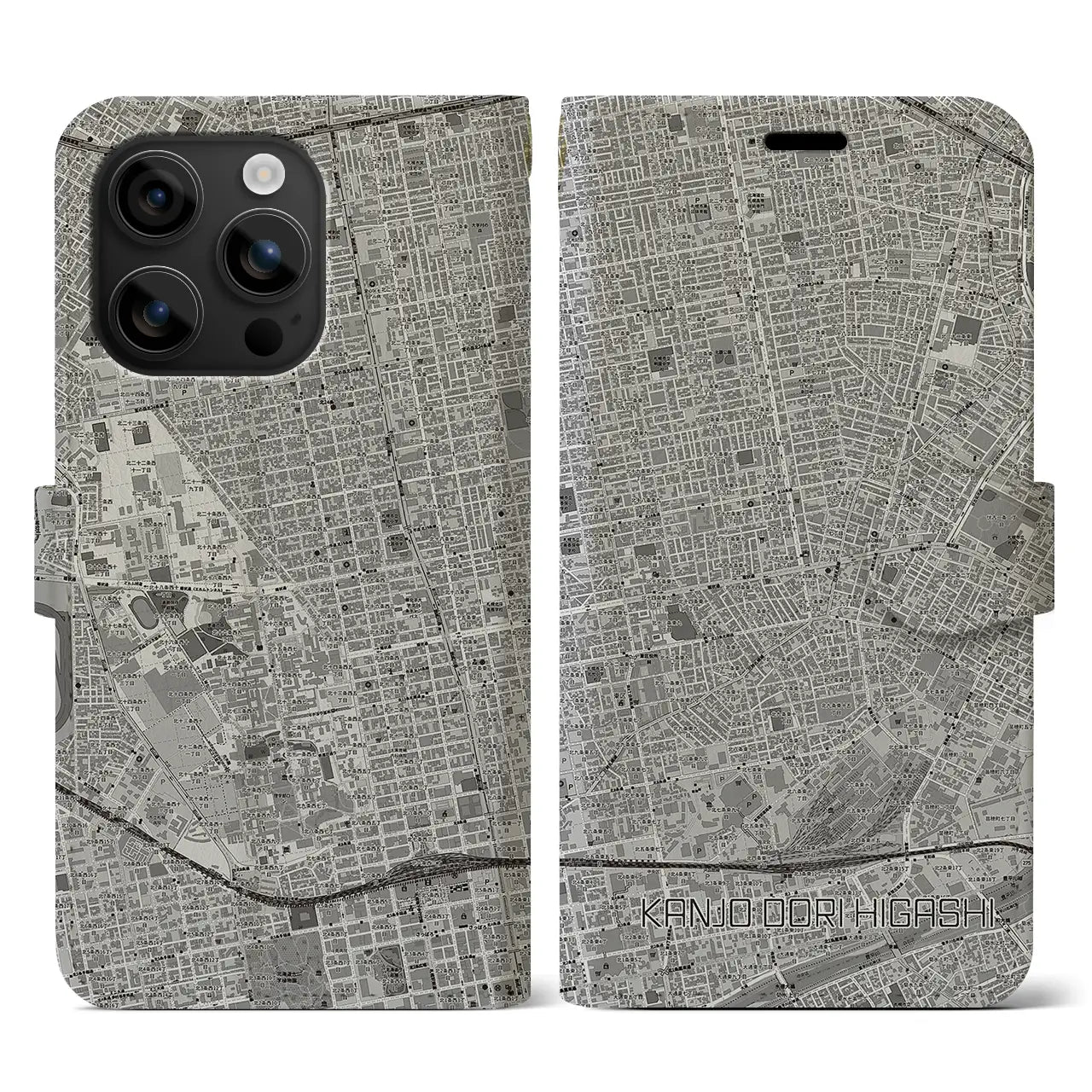 【環状通東(北海道)】地図柄iPhoneケース(手帳タイプ)モノトーン・iPhone 16 用