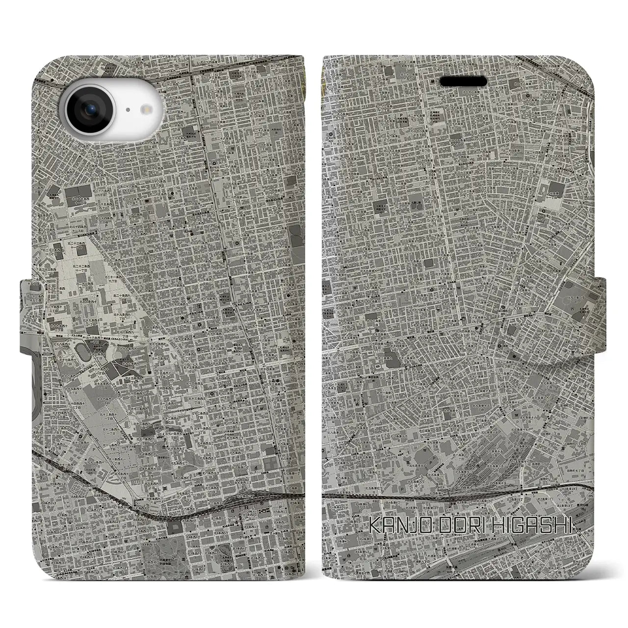 【環状通東(北海道)】地図柄iPhoneケース(手帳タイプ)