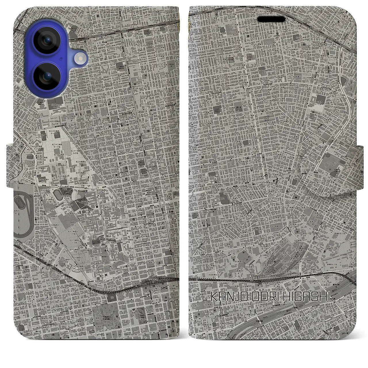 【環状通東(北海道)】地図柄iPhoneケース(手帳タイプ)モノトーン・iPhone 16 Pro Max 用