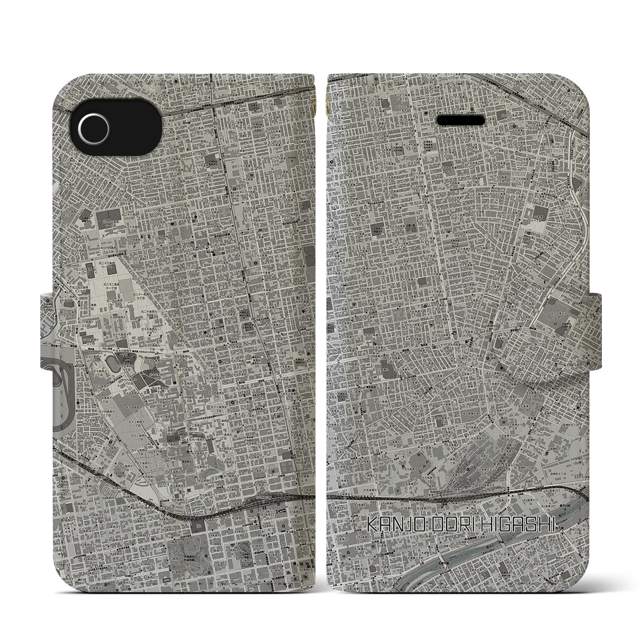 【環状通東(北海道)】地図柄iPhoneケース(手帳タイプ)モノトーン・iPhone SE(第3 / 第2世代) / 8 / 7 / 6s / 6 用