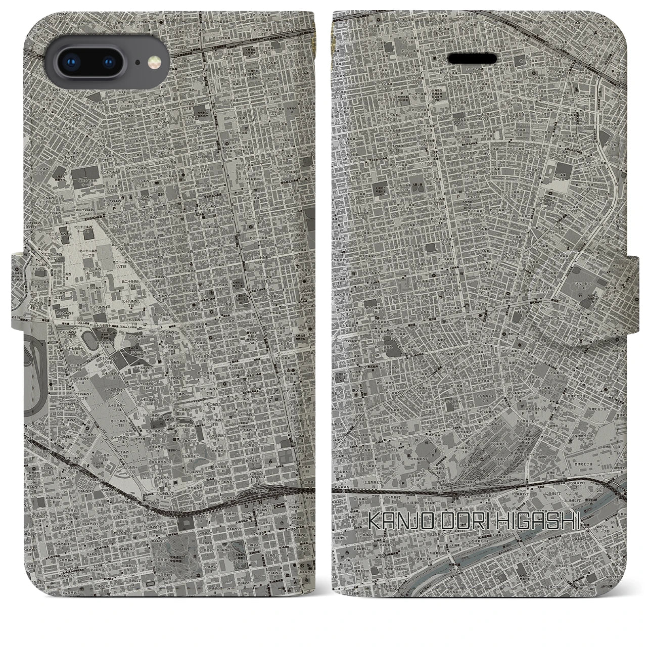 【環状通東(北海道)】地図柄iPhoneケース(手帳タイプ)モノトーン・iPhone 8Plus /7Plus / 6sPlus / 6Plus 用