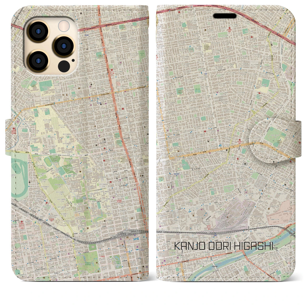 【環状通東(北海道)】地図柄iPhoneケース(手帳タイプ)ナチュラル・iPhone 12 Pro Max 用