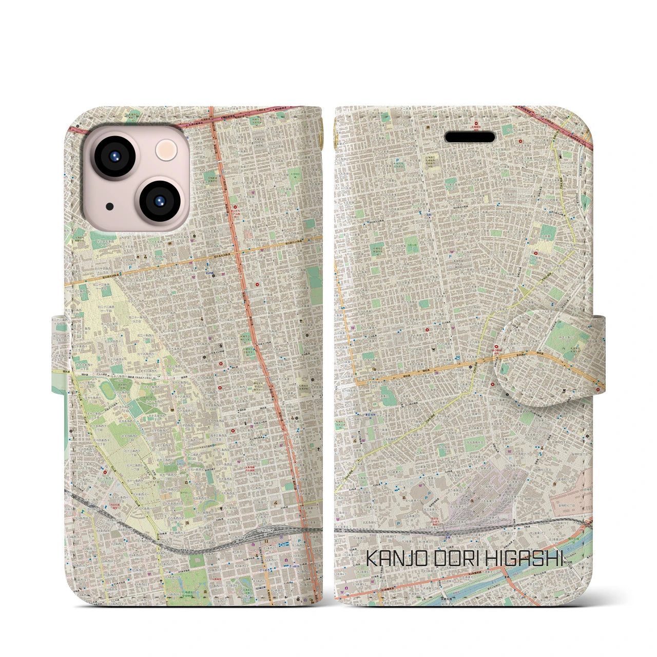【環状通東(北海道)】地図柄iPhoneケース(手帳タイプ)ナチュラル・iPhone 13 mini 用