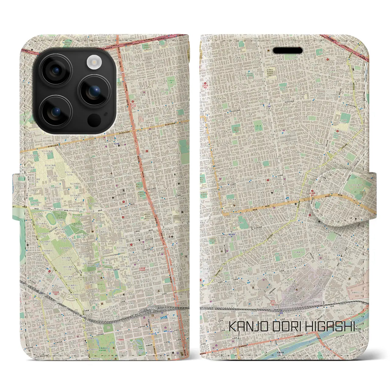 【環状通東(北海道)】地図柄iPhoneケース(手帳タイプ)ナチュラル・iPhone 16 用