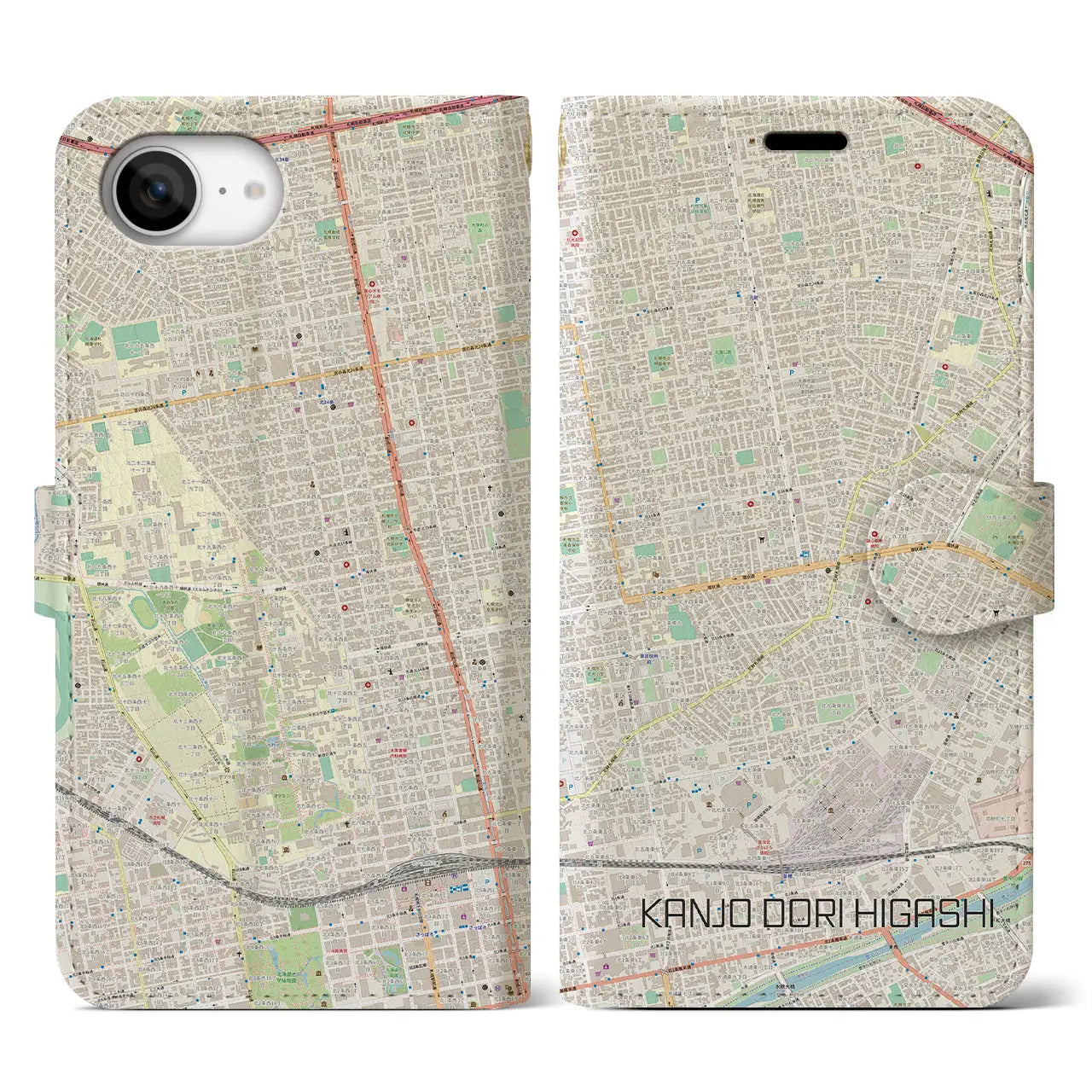 【環状通東(北海道)】地図柄iPhoneケース(手帳タイプ)