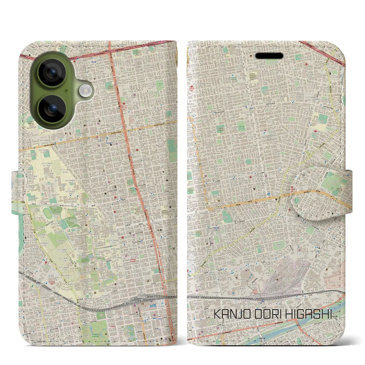 【環状通東(北海道)】地図柄iPhoneケース(手帳タイプ)