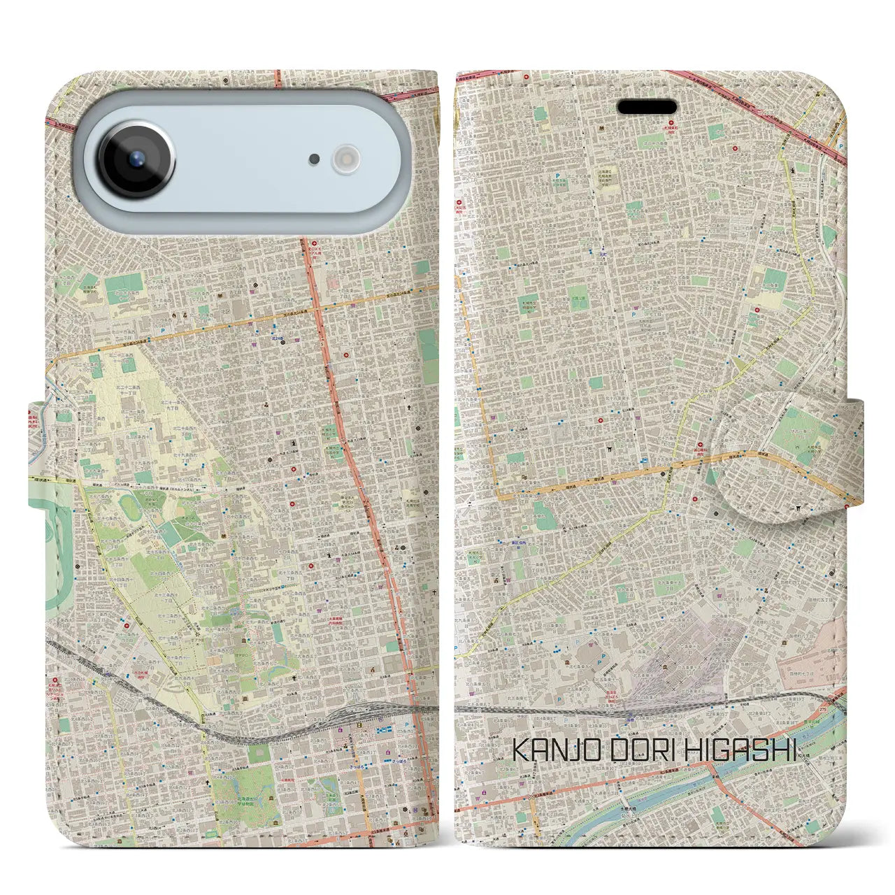 【環状通東(北海道)】地図柄iPhoneケース(手帳タイプ)