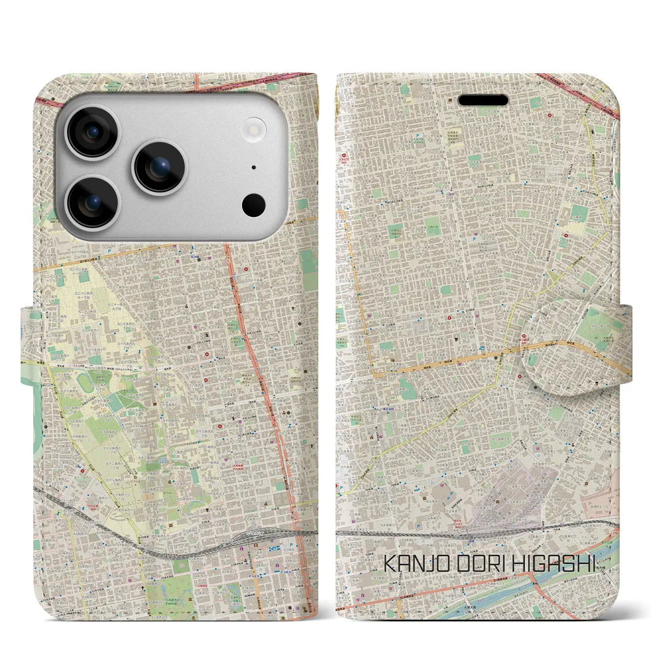 【環状通東(北海道)】地図柄iPhoneケース(手帳タイプ)ナチュラル・iPhone 17 Pro Max 用