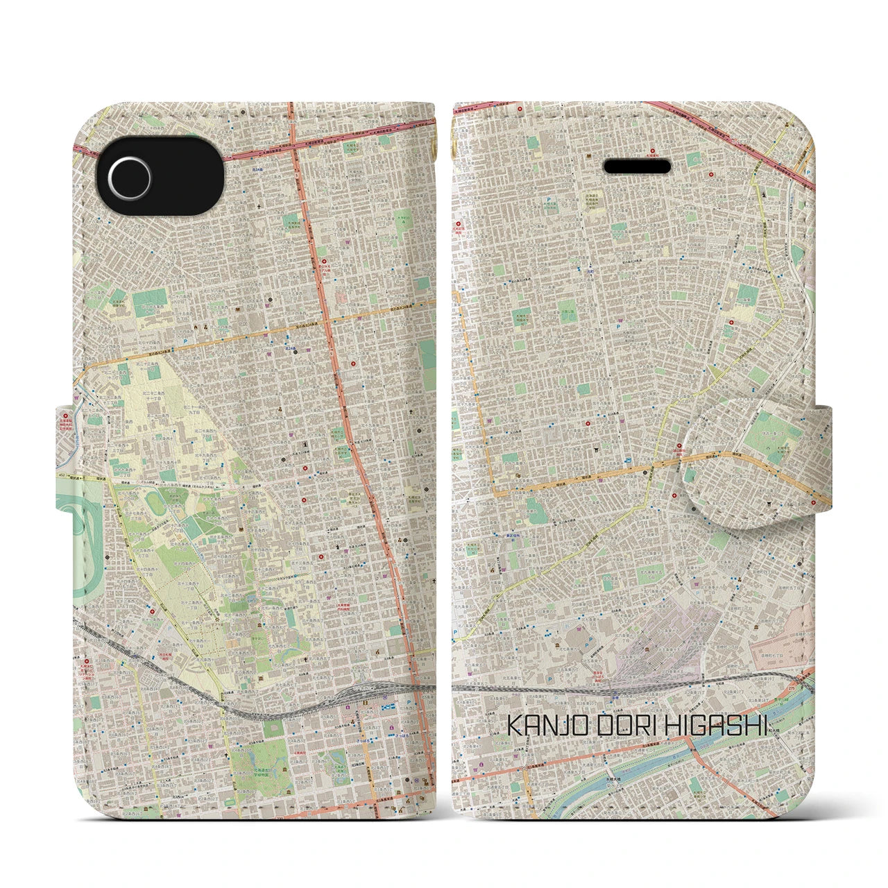 【環状通東(北海道)】地図柄iPhoneケース(手帳タイプ)ナチュラル・iPhone SE(第3 / 第2世代) / 8 / 7 / 6s / 6 用