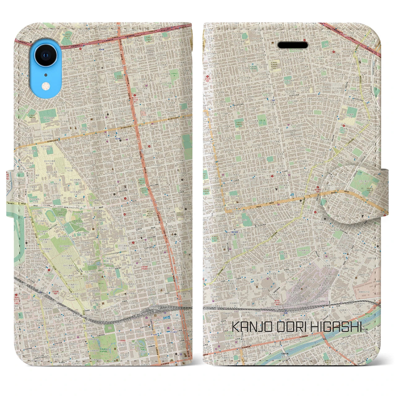 【環状通東(北海道)】地図柄iPhoneケース(手帳タイプ)ナチュラル・iPhone XR 用