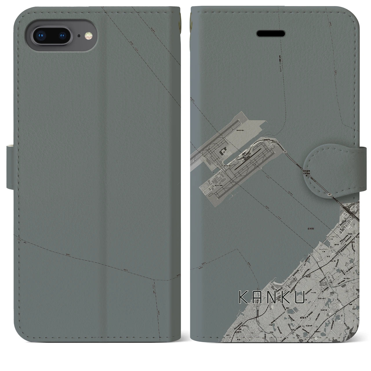 【関空(大阪府)】地図柄iPhoneケース(手帳タイプ)モノトーン・iPhone 8Plus /7Plus / 6sPlus / 6Plus 用