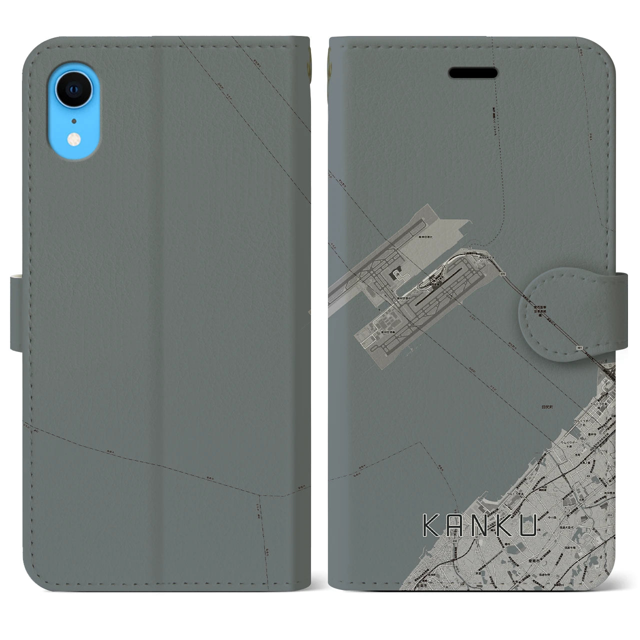 【関空(大阪府)】地図柄iPhoneケース(手帳タイプ)モノトーン・iPhone XR 用