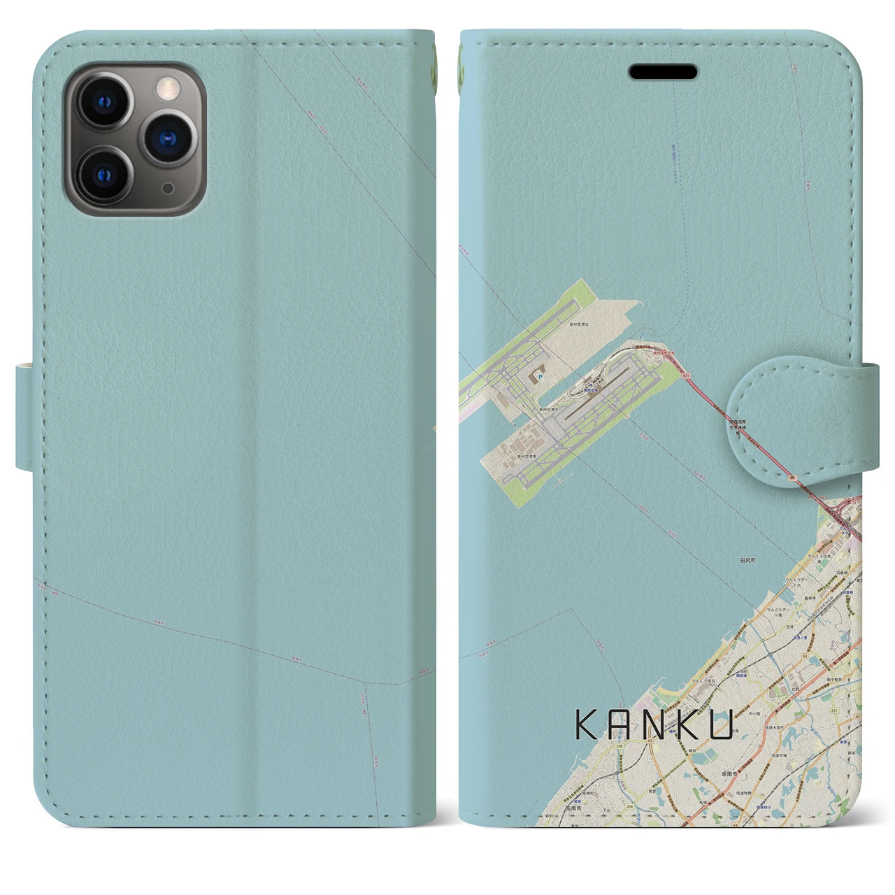 【関空(大阪府)】地図柄iPhoneケース(手帳タイプ)ナチュラル・iPhone 11 Pro Max 用