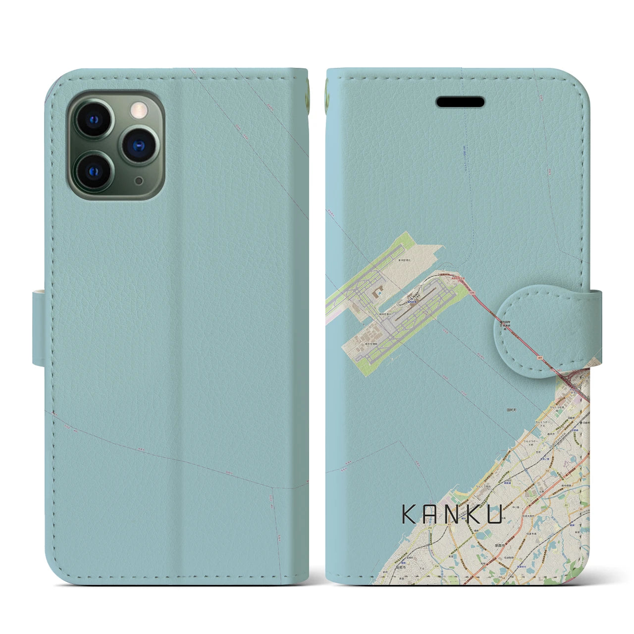【関空(大阪府)】地図柄iPhoneケース(手帳タイプ)ナチュラル・iPhone 11 Pro 用