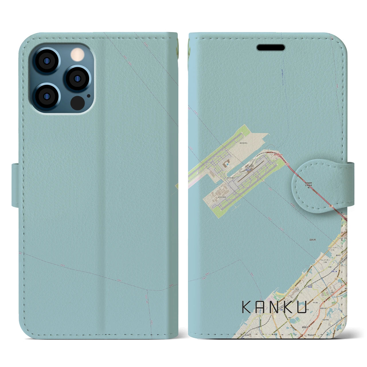 【関空(大阪府)】地図柄iPhoneケース(手帳タイプ)ナチュラル・iPhone 12 / 12 Pro 用