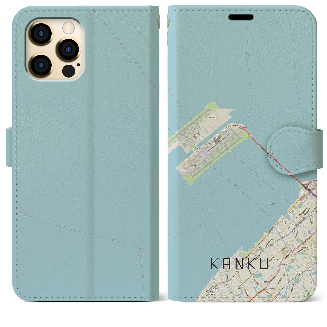 【関空(大阪府)】地図柄iPhoneケース(手帳タイプ)ナチュラル・iPhone 12 Pro Max 用