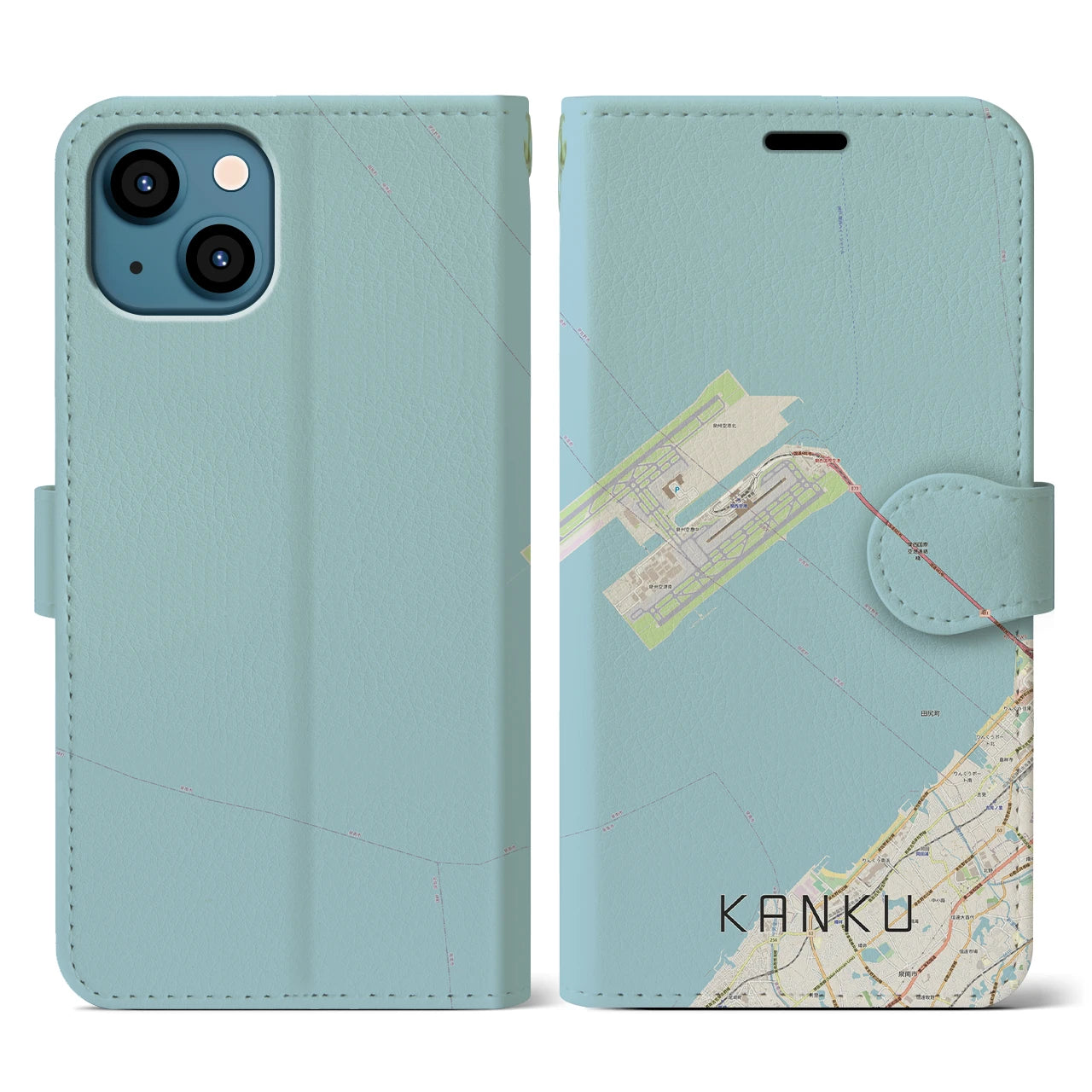 【関空(大阪府)】地図柄iPhoneケース(手帳タイプ)ナチュラル・iPhone 13 用