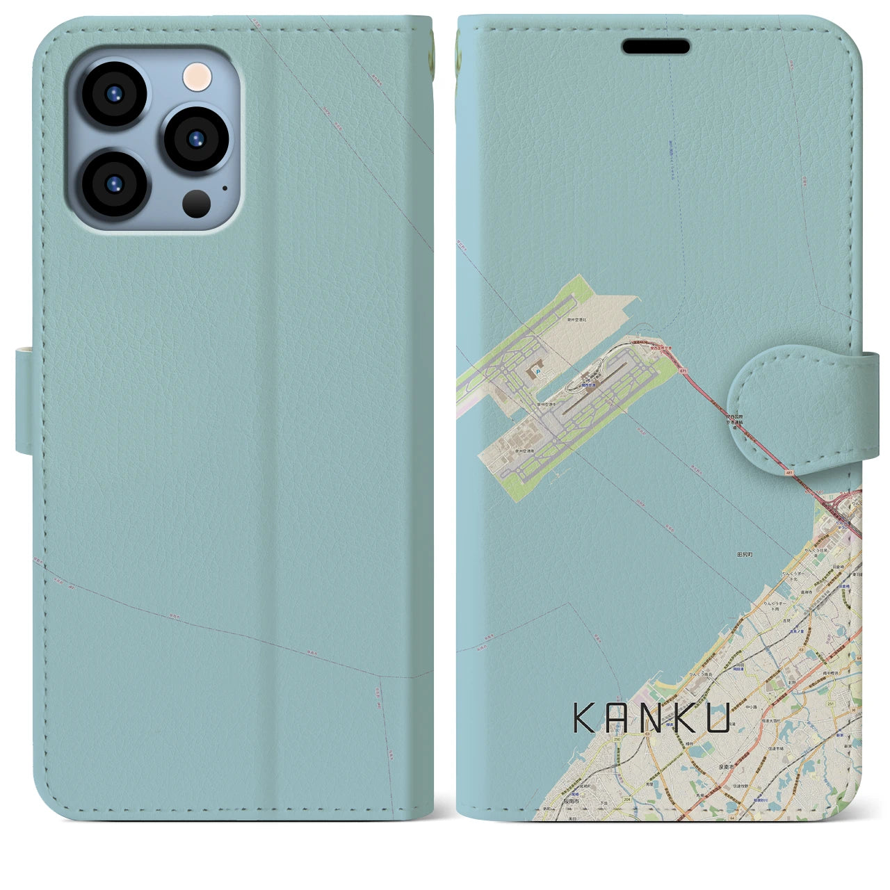 【関空(大阪府)】地図柄iPhoneケース(手帳タイプ)ナチュラル・iPhone 13 Pro Max 用