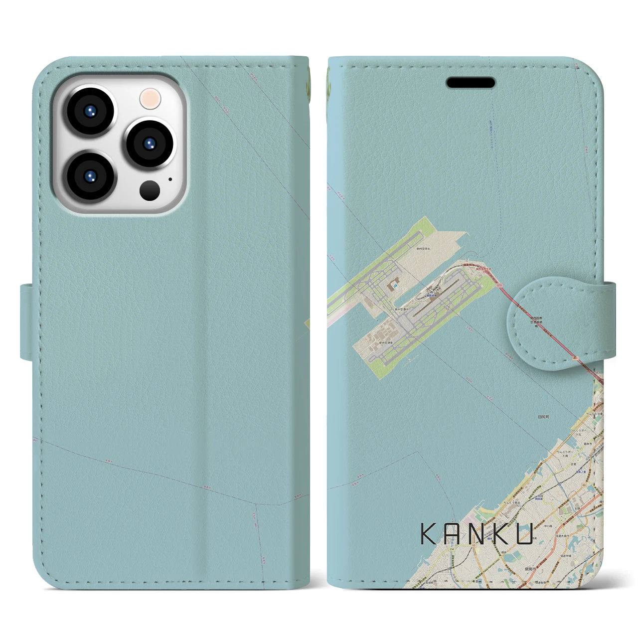【関空(大阪府)】地図柄iPhoneケース(手帳タイプ)ナチュラル・iPhone 13 Pro 用