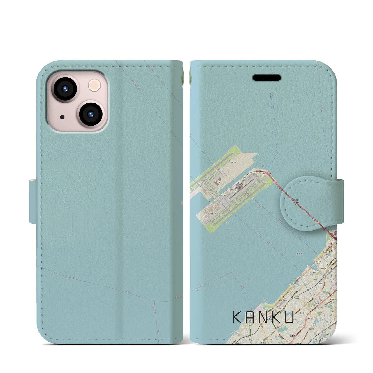 【関空(大阪府)】地図柄iPhoneケース(手帳タイプ)ナチュラル・iPhone 13 mini 用