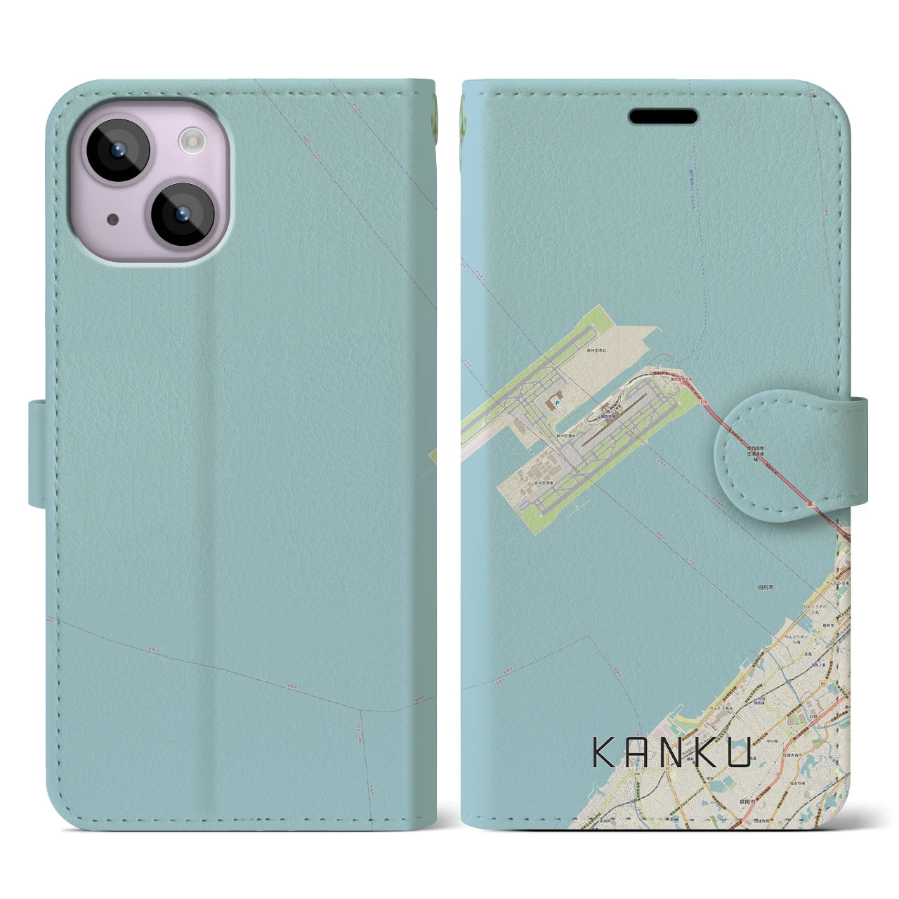 【関空(大阪府)】地図柄iPhoneケース(手帳タイプ)ナチュラル・iPhone 14 用