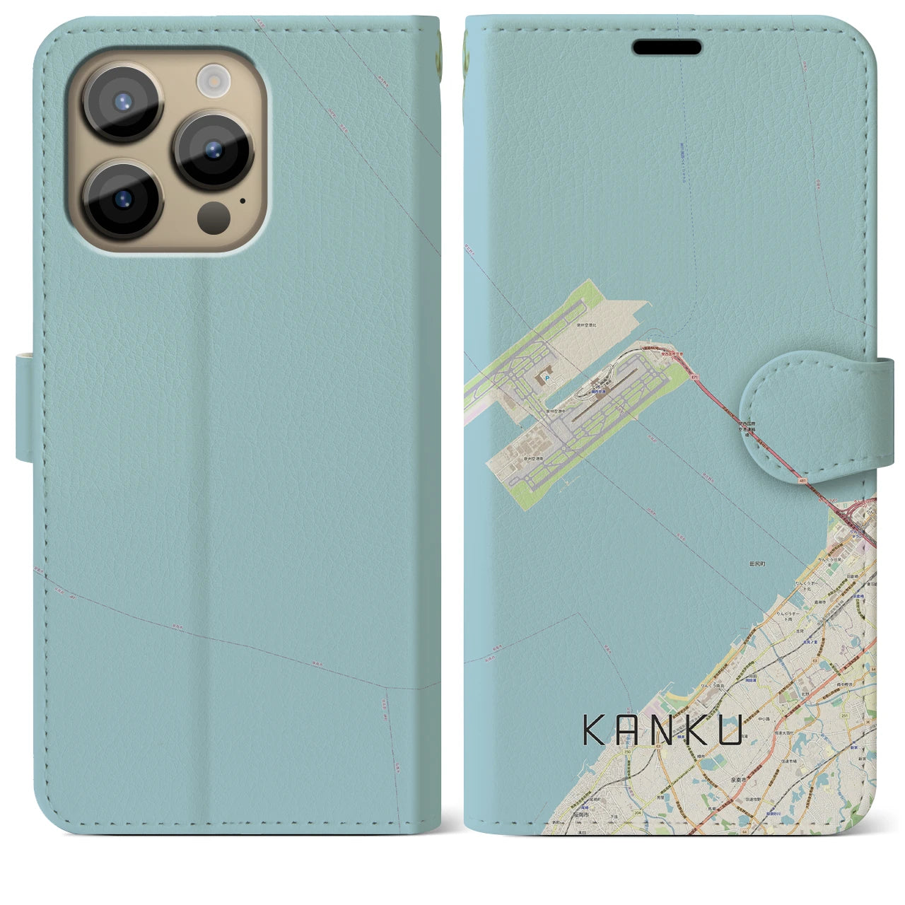 【関空(大阪府)】地図柄iPhoneケース(手帳タイプ)ナチュラル・iPhone 14 Pro Max 用