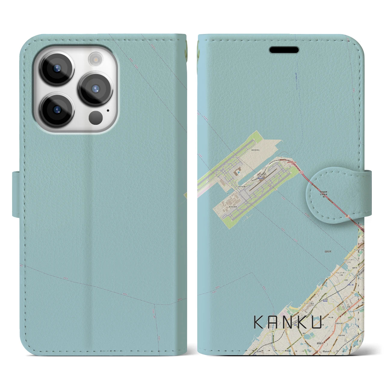 【関空(大阪府)】地図柄iPhoneケース(手帳タイプ)ナチュラル・iPhone 14 Pro 用